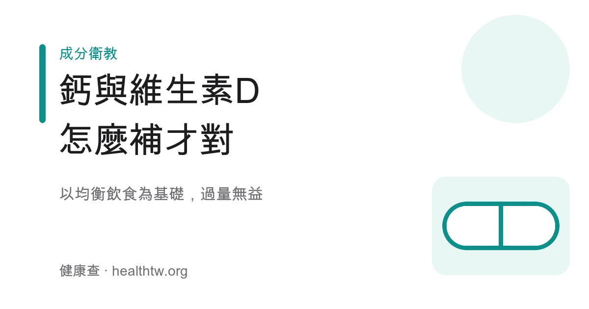 鈣與維生素 D 補充與骨骼保健標示示意圖