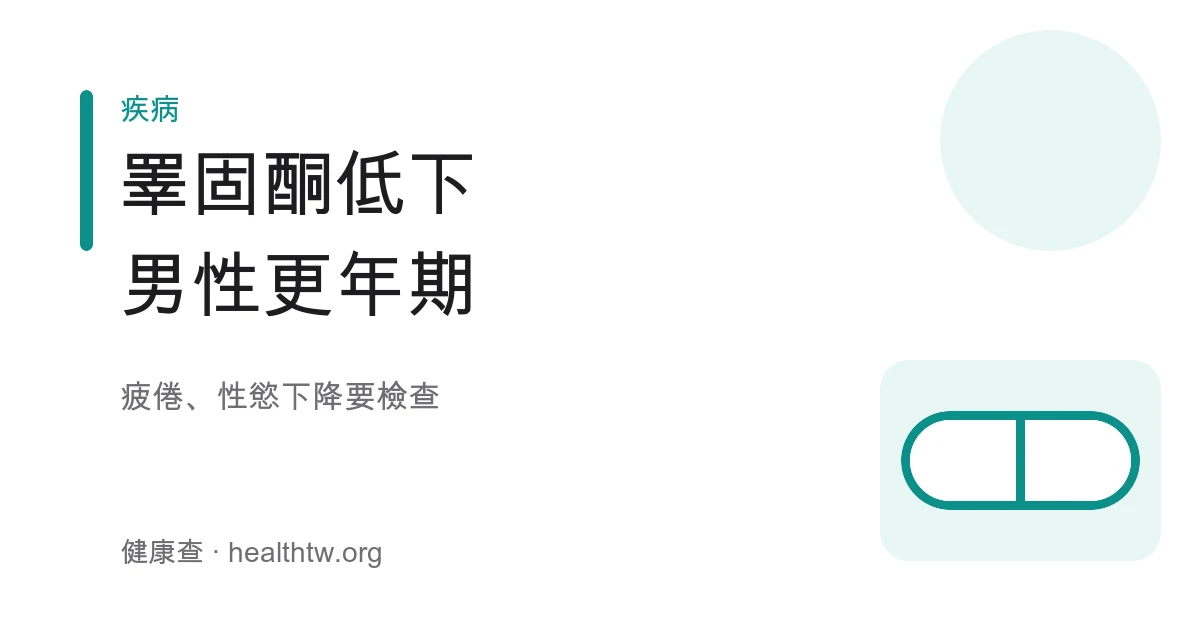 男性睪固酮低下男性更年期症狀與檢查衛教示意圖