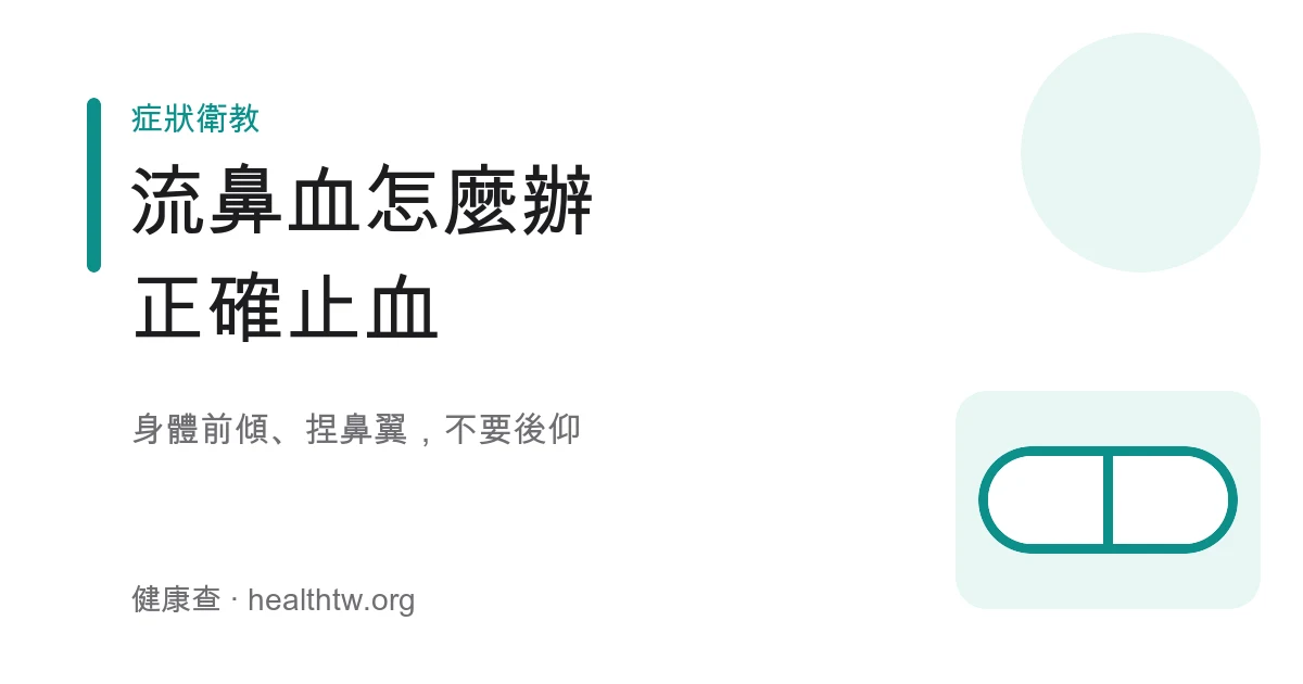流鼻血正確止血姿勢與就醫情況示意圖