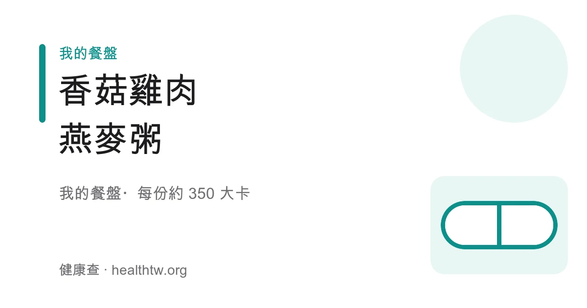碗中綿密燕麥鹹粥，鋪有香菇片、雞肉絲、青蔥與薑絲